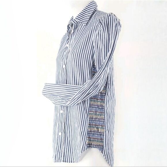 Greyson Blue White Stripe Multi-color Side Smock Long Sleeve Button-Down Shirt - Picture 3 of 16